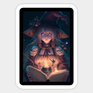 Anime Hot Wizard Girl Reading a Book of Spells Sticker